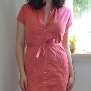 Coral Pink Tie Front Mid Length Dress
